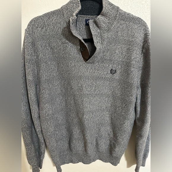 Chaps Gray Button Up Sweater with Ribbed Cuffs - Picture 2 of 13
